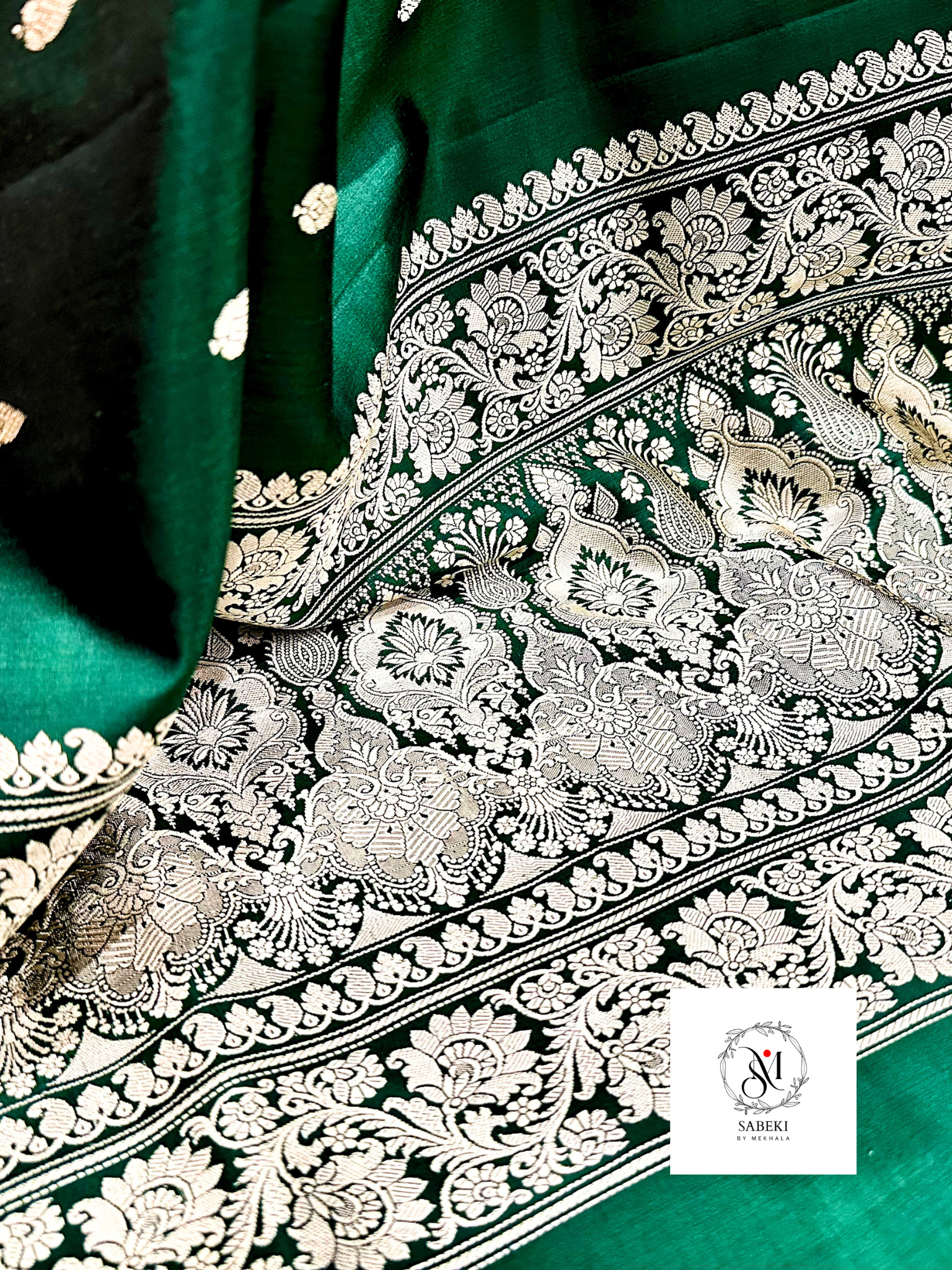 Soft Katan Banarasi in Algea green color