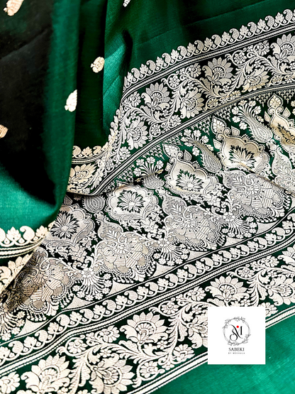 Soft Katan Banarasi in Algea green color