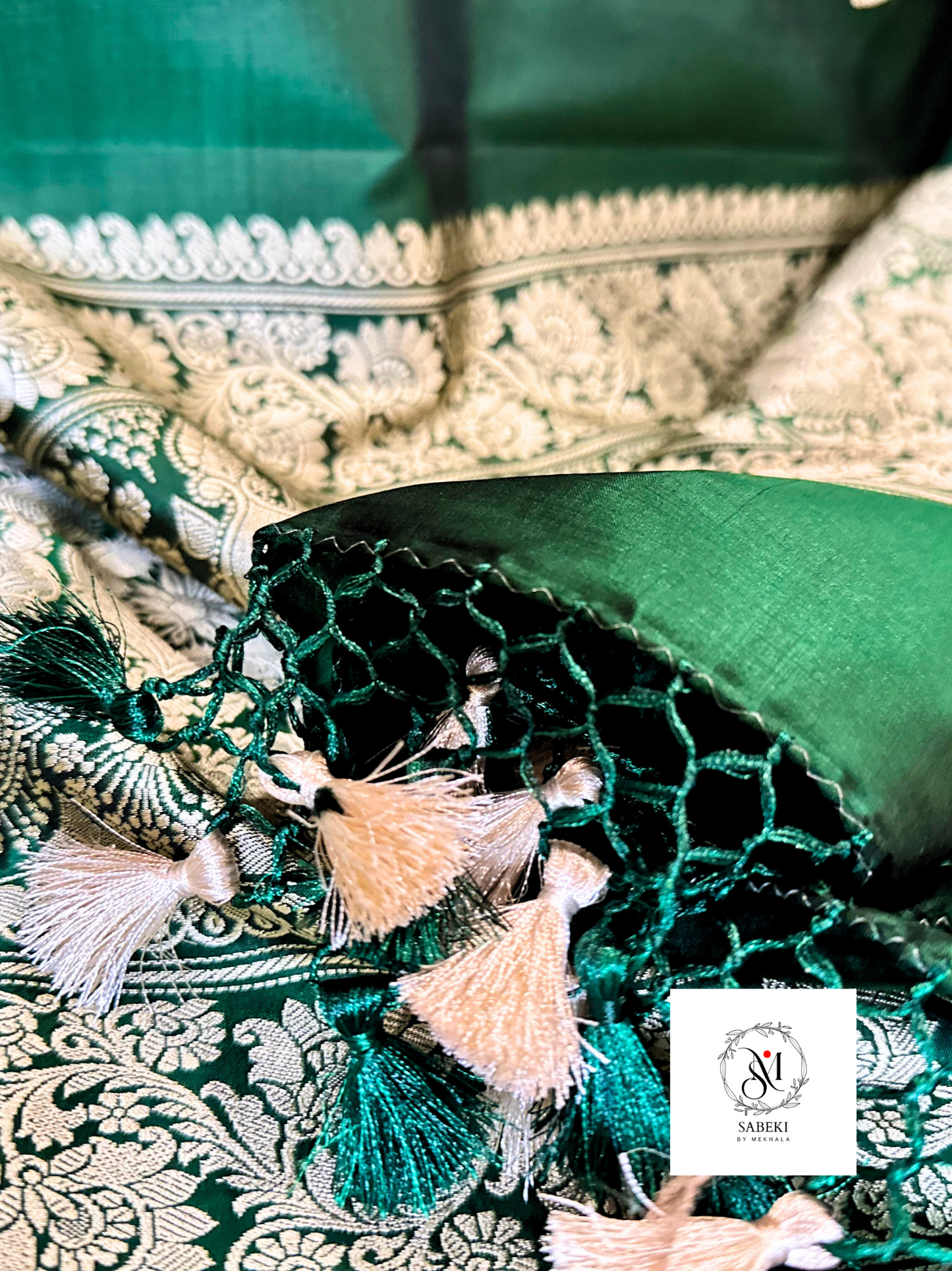 Soft Katan Banarasi in Algea green color