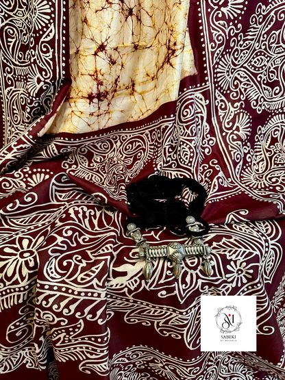 Ambatik on golden color silk with Maroon and white-7