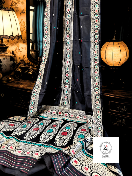 3 Border Pachapere Revival Baluchari in Black and Beige