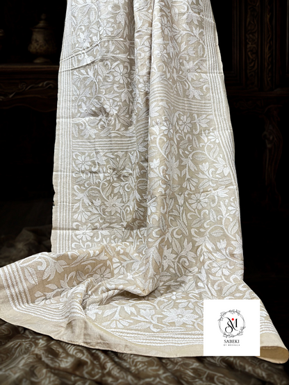 Tussar with White Thread Kantha-5