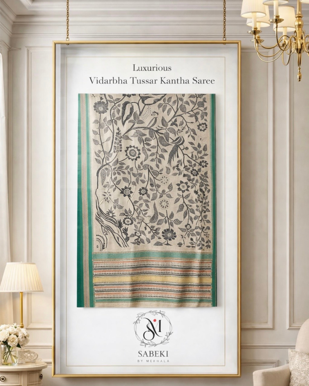 Vidarbha Tussar Kantha-Monochrome