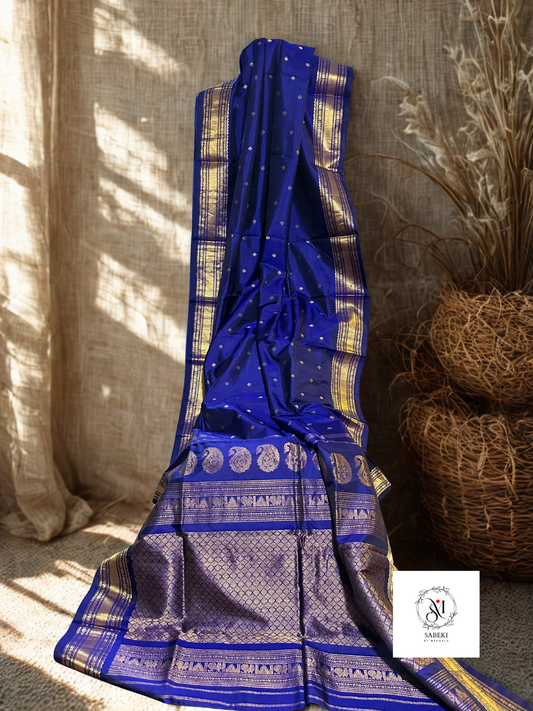 Dark Blue pure silk Gadwal