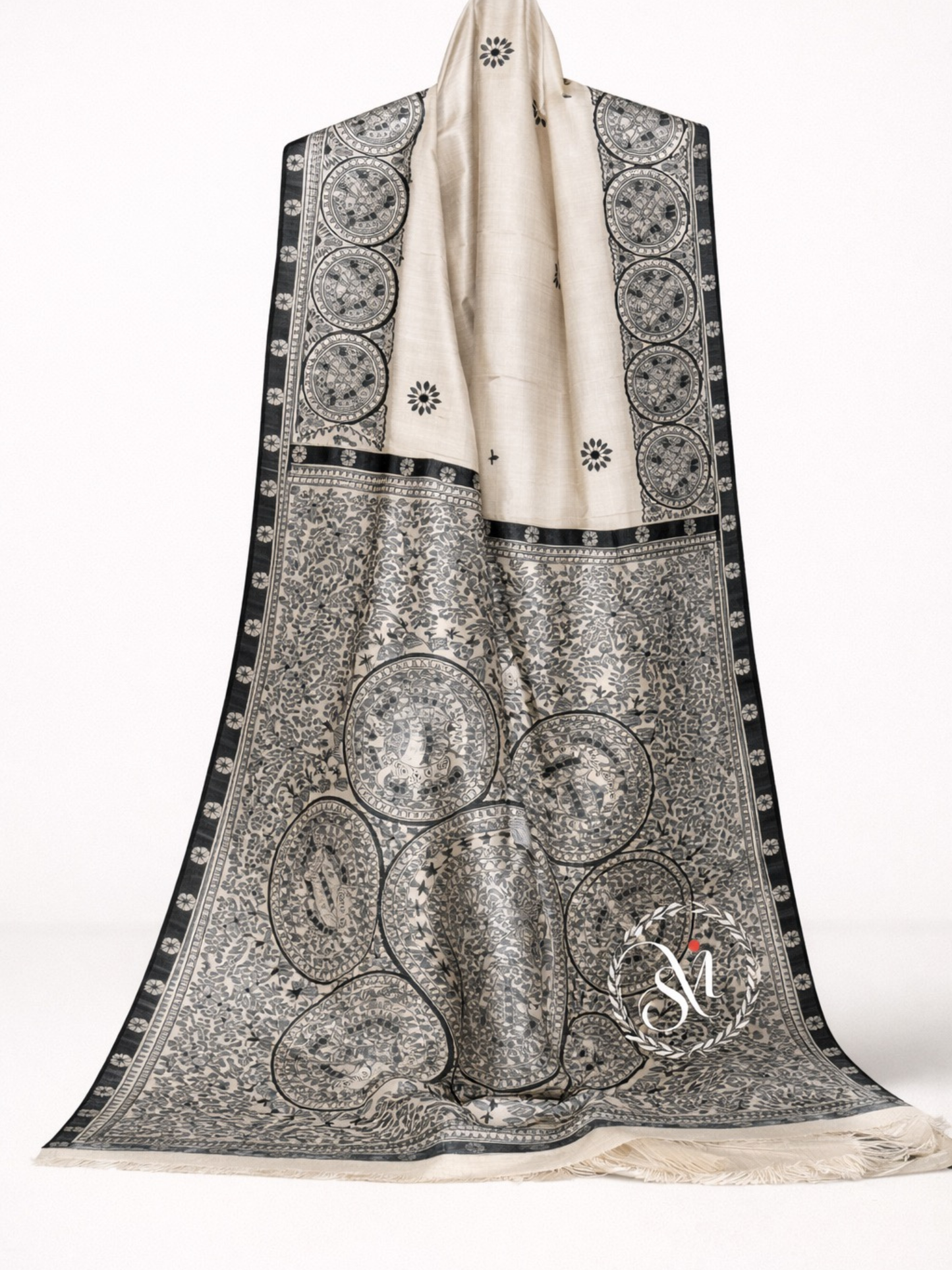 Monochrome Hand Painted Madhubani-3