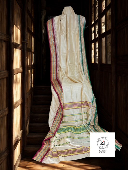 Vibarbha Karvati Kinar with Maroon and Green borders Tussar-4