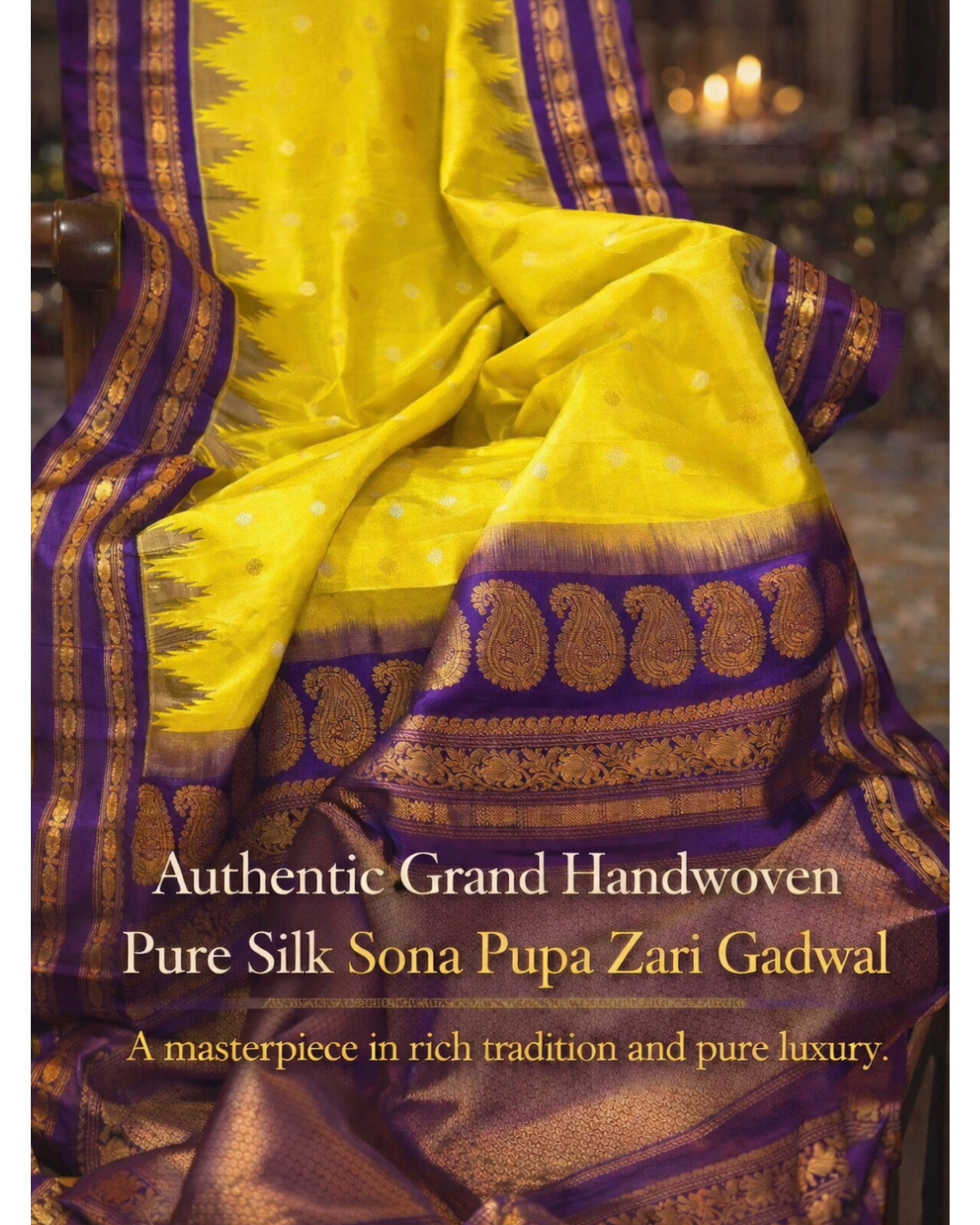 Greenish yellow-Purple Sona-Roopa Zari Silk Gadwal
