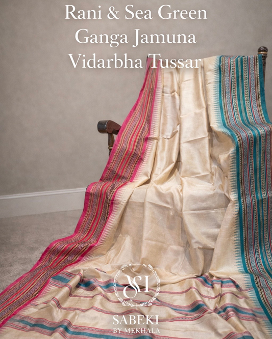 Vidarbha Karvati Kinar with Rani Pink and Firoza Ganga-Jamuna Border