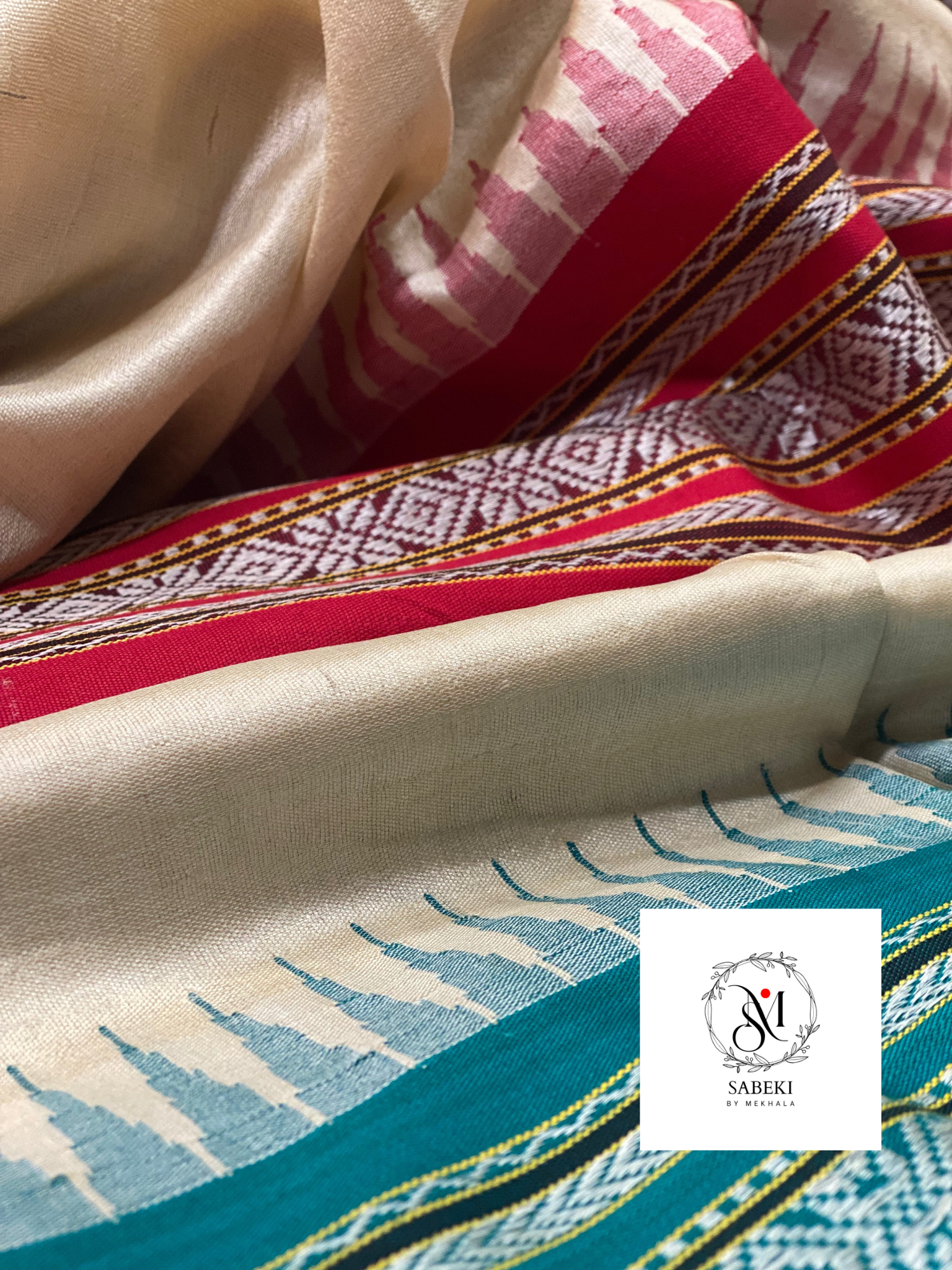 Vibarbha Karvati Kinar with Red and Green borders Tussar-6