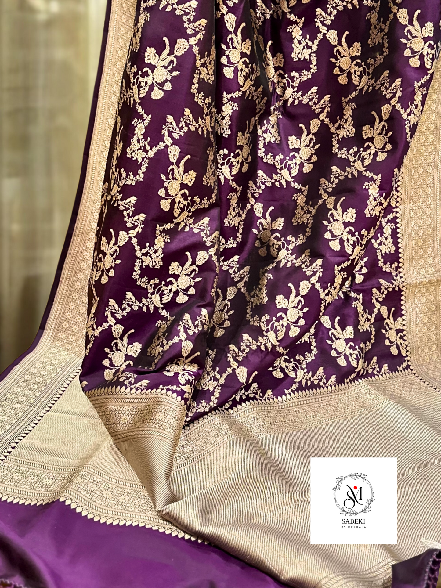 Manikarnika Aubergine Purple Jaal Katan Banarasi