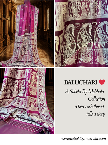 A Maroon Baluchari with rare Deer motif