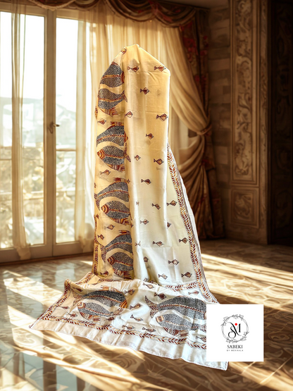 Fish Kantha on Bangalore Silk