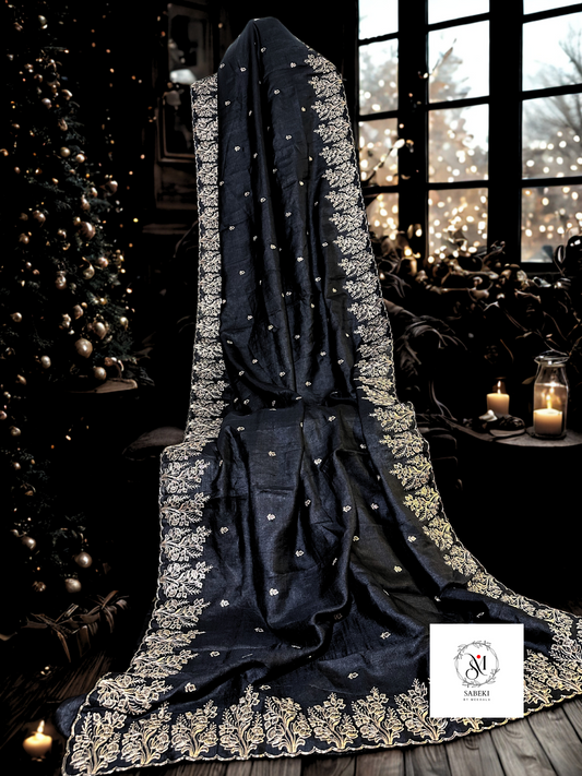 Black Tussar with Pitai Zari Border