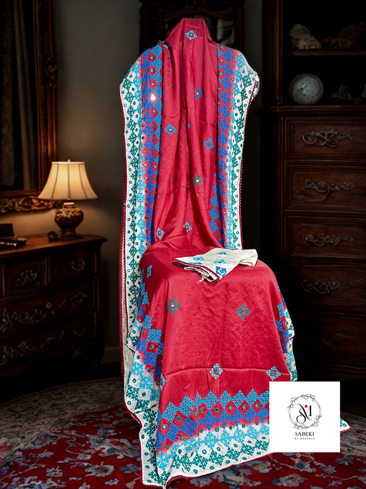 Burnt Red Dyed Tussar Gujrati