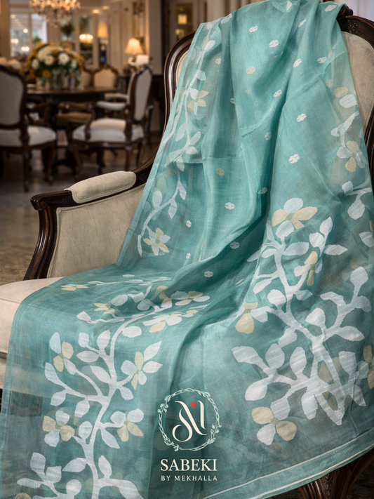 Madhabilata Pastel Sea Green Resham Tantuja Jamdani