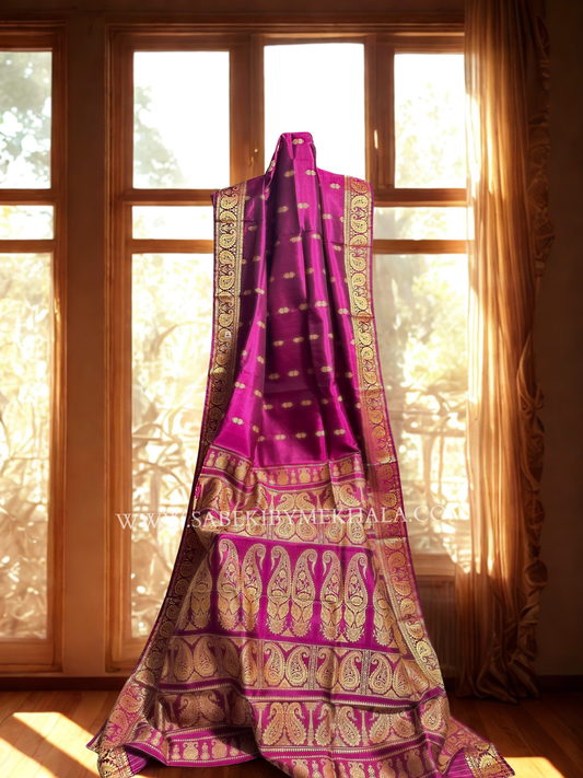 A Purple- Black Baluchari with Iconic Resham Paisleys