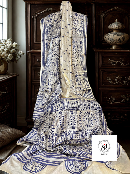 Gachi by Gachi tussar Navy blue thread warli kantha