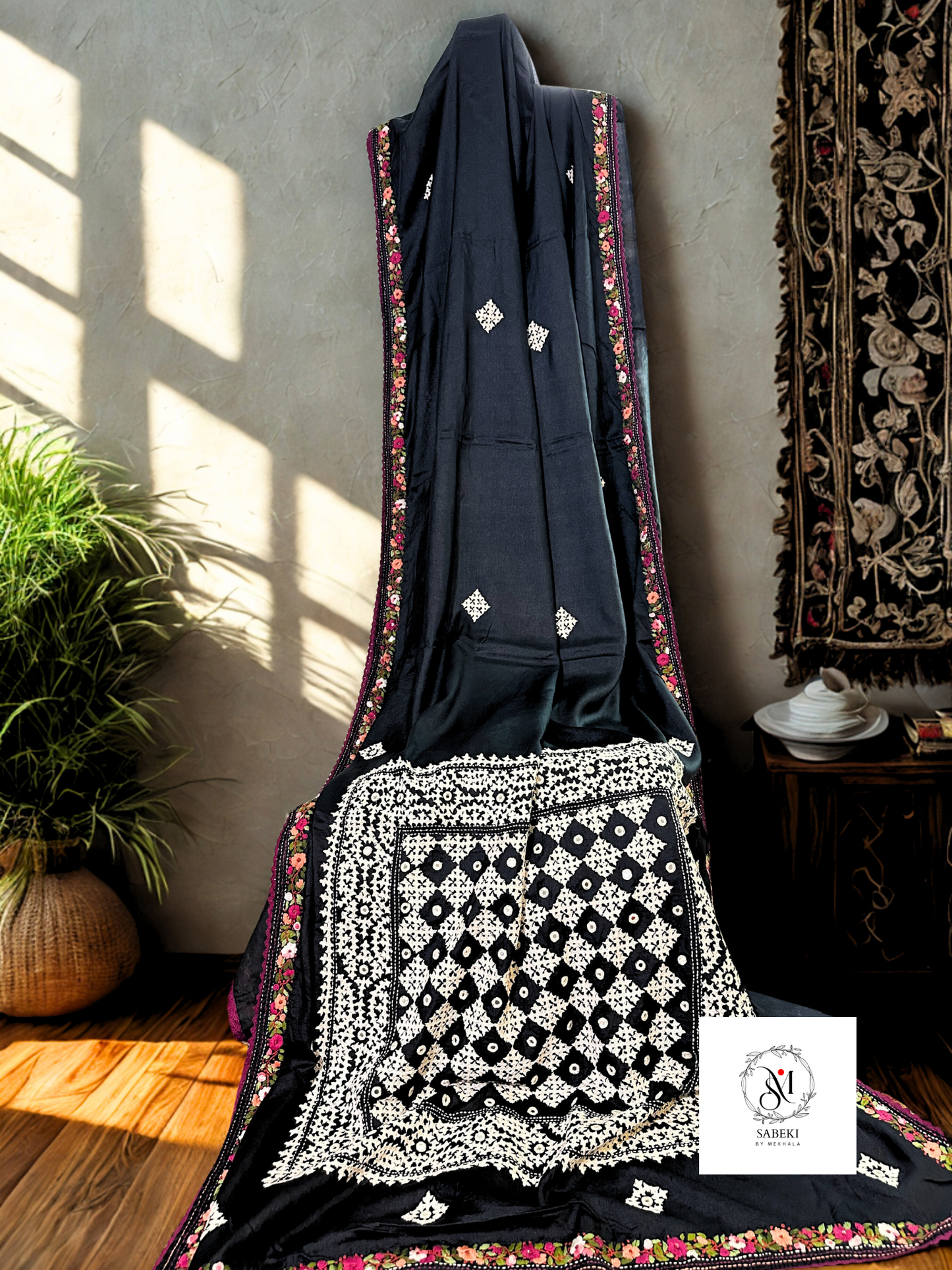 Black Tussar with Kutch Hand Embroidery