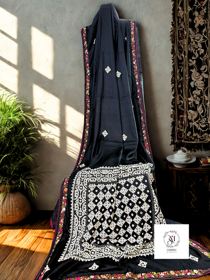 Black Tussar with Kutch Hand Embroidery