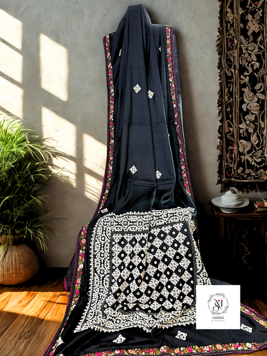 Black Tussar with Kutch Hand Embroidery