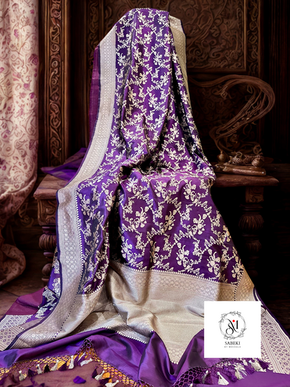 Manikarnika Aubergine Purple Jaal Katan Banarasi