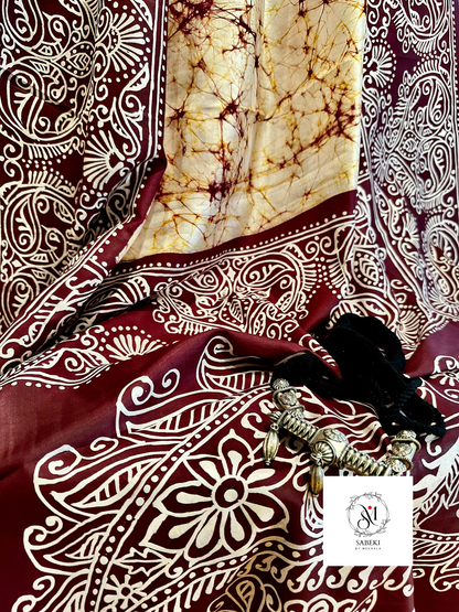 Ambatik on golden color silk with Maroon and white-7