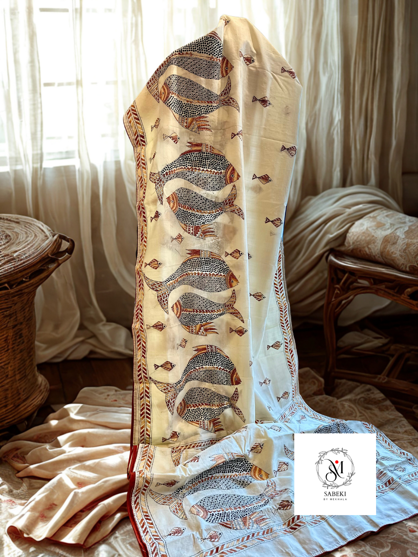 Fish Kantha on Bangalore Silk