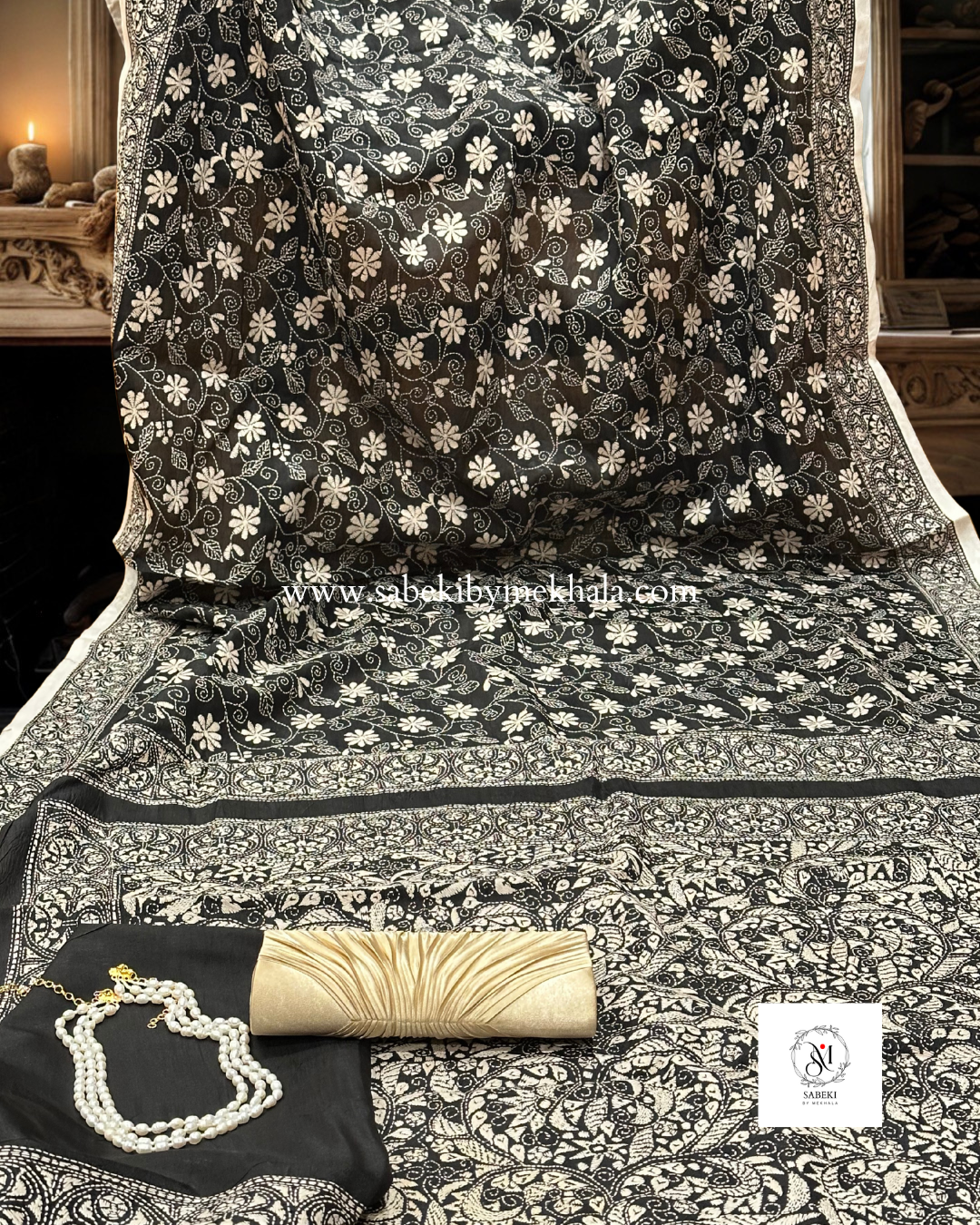 Nokshi Kantha by Takdira Begum-6 (Off-White Body, Indigo Threads)