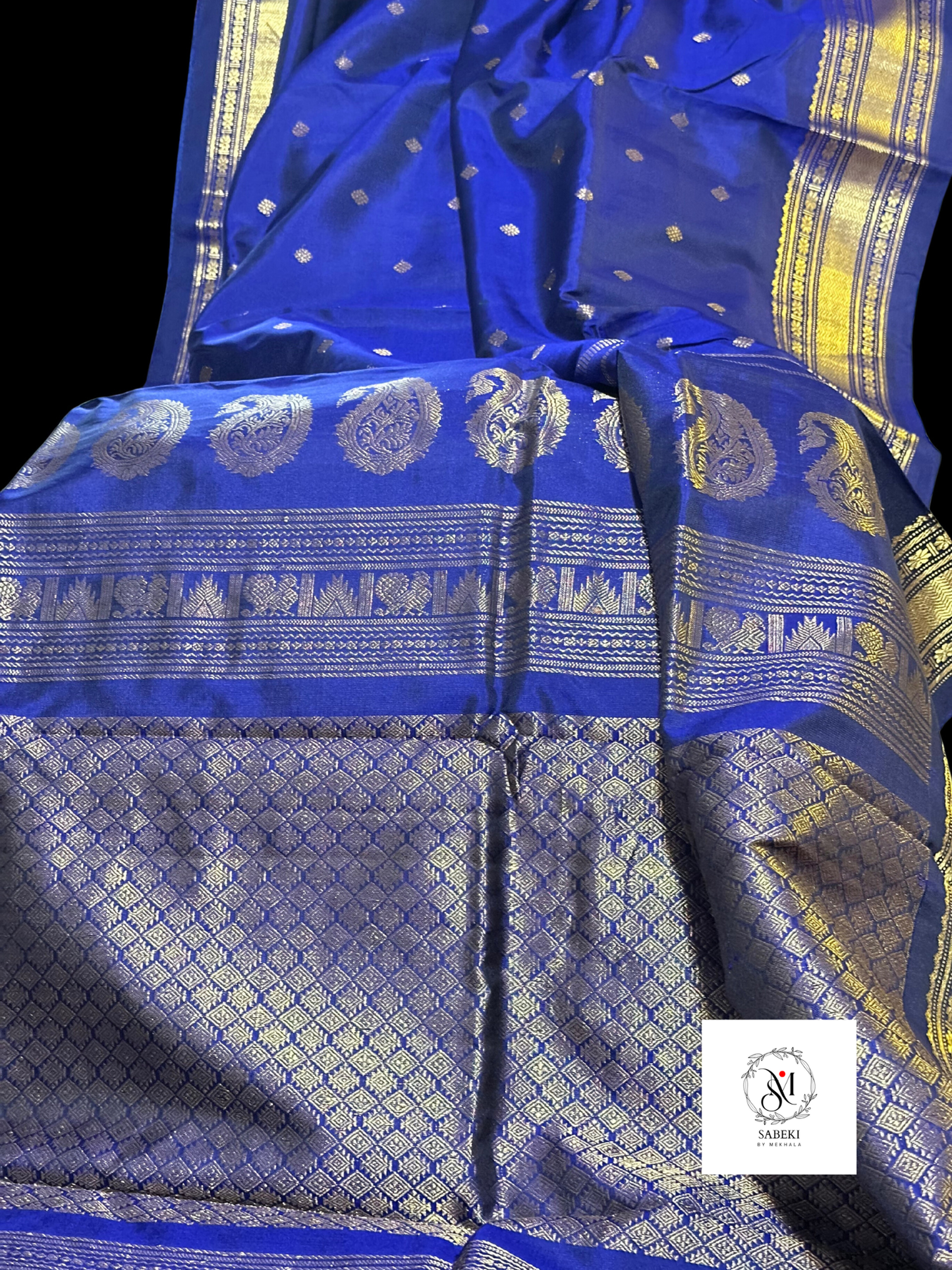 Dark Blue pure silk Gadwal