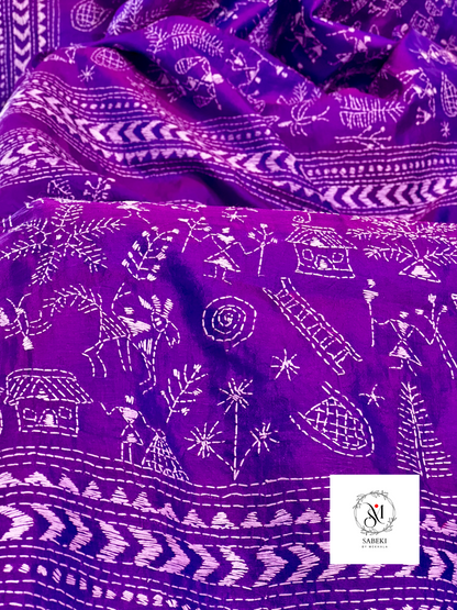 Purple Warli Kantha