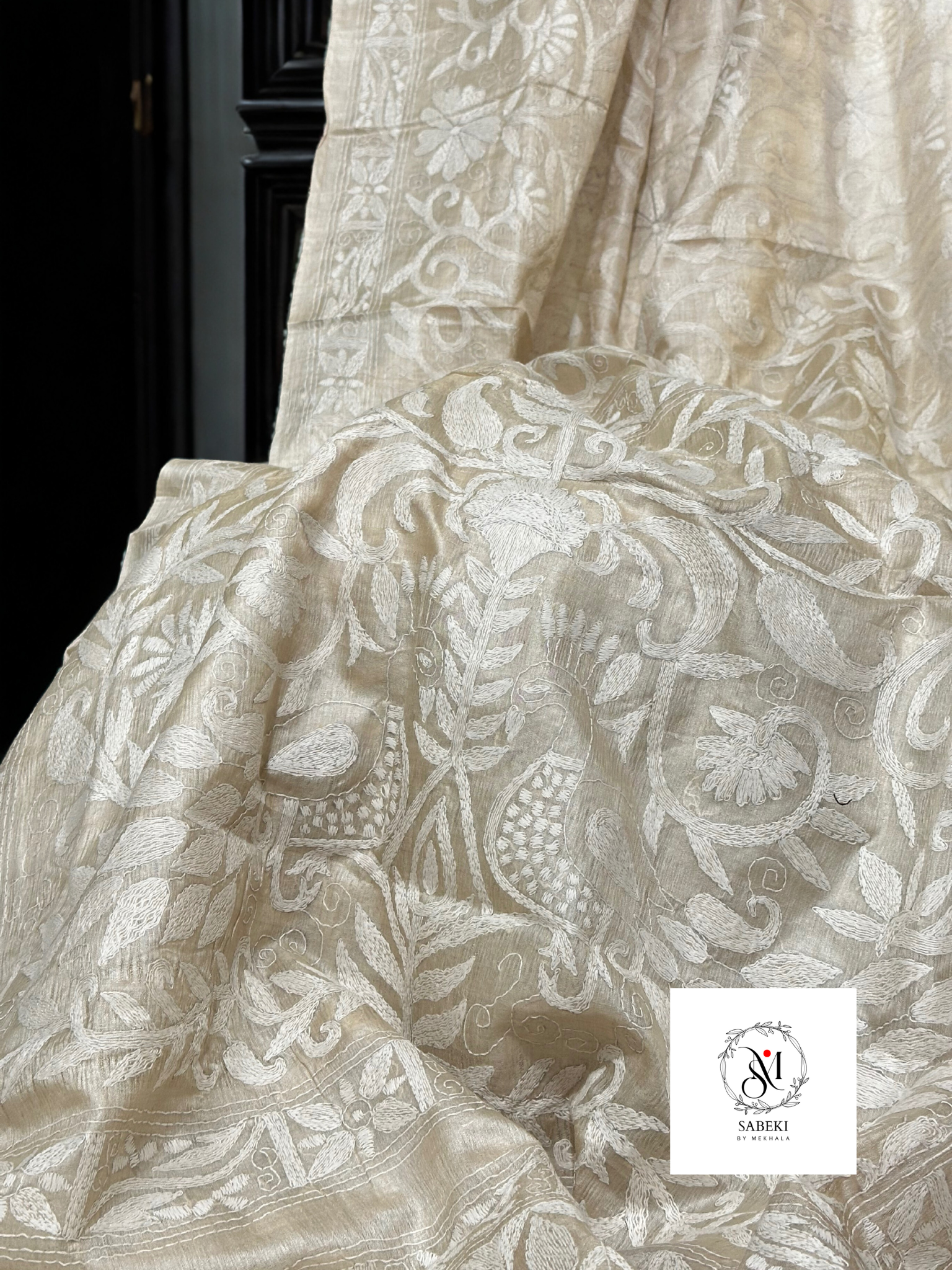 Tussar with White Thread Kantha-3