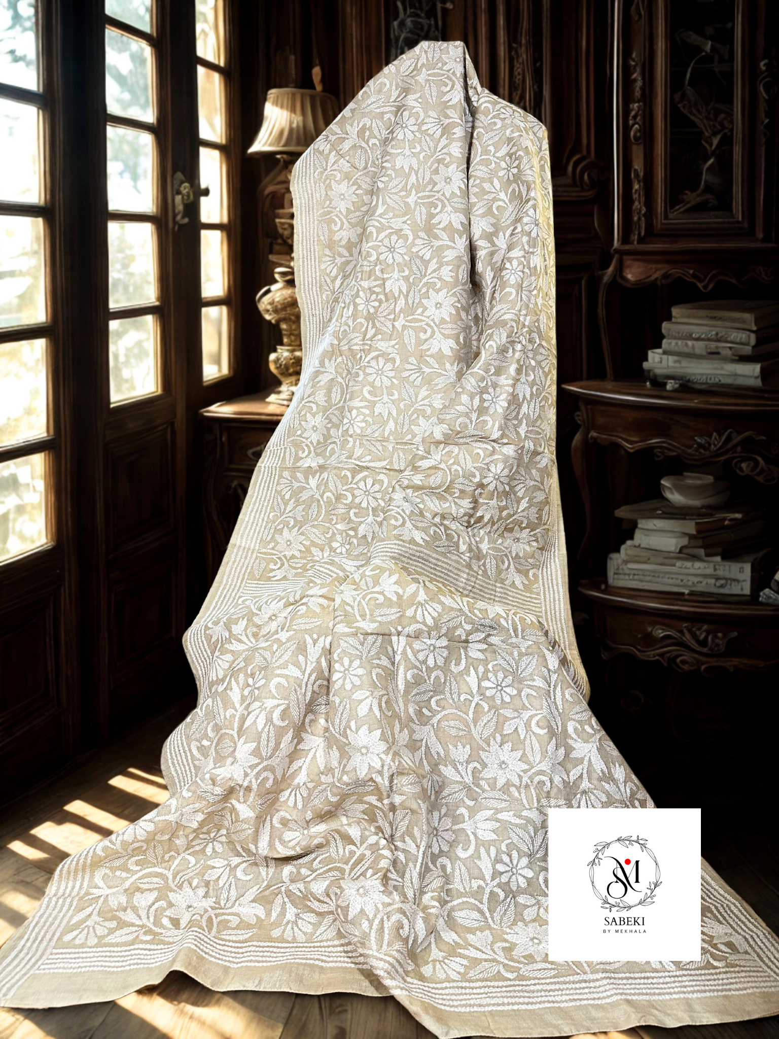 Tussar with White Thread Kantha-5