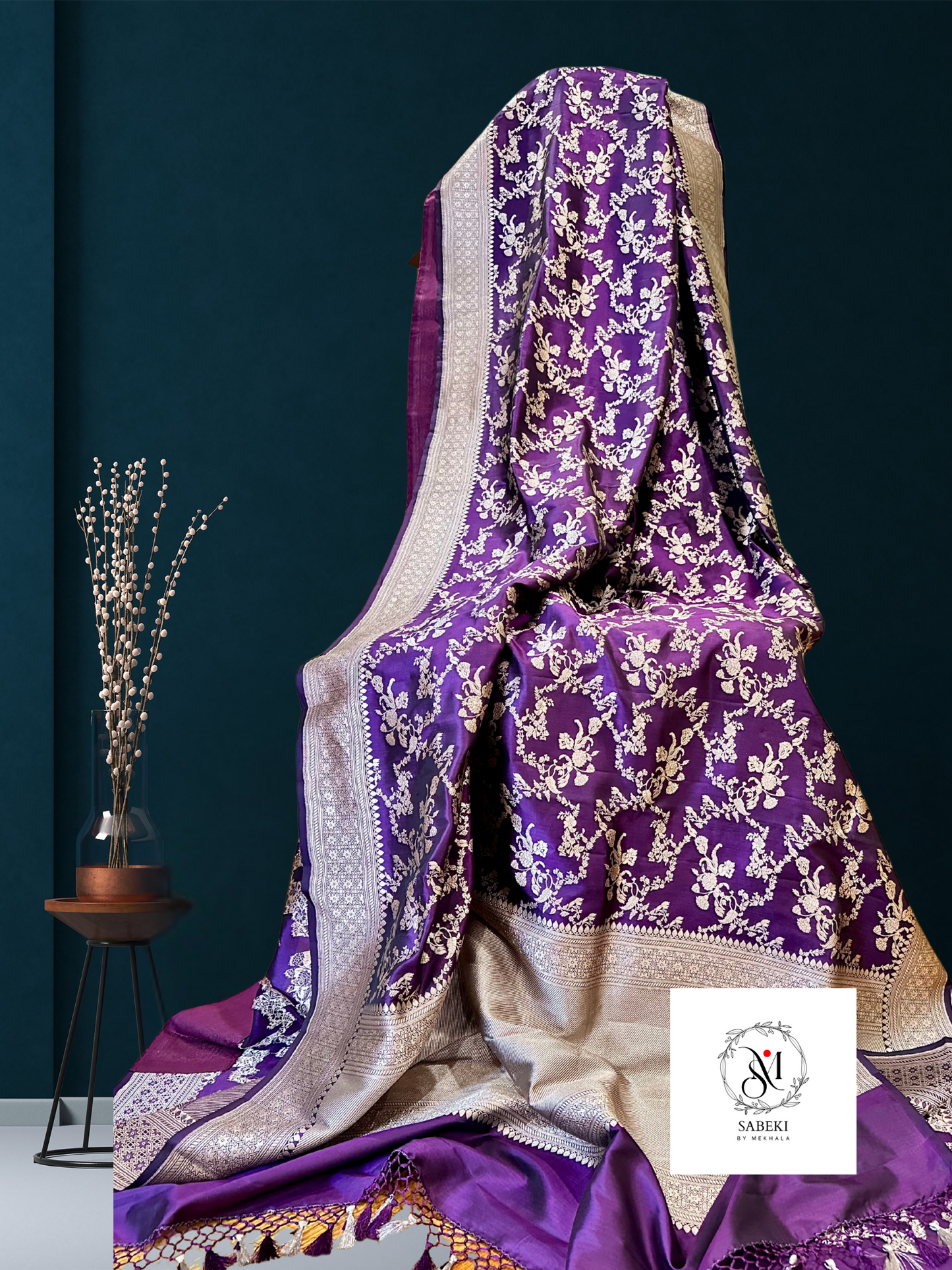 Manikarnika Aubergine Purple Jaal Katan Banarasi