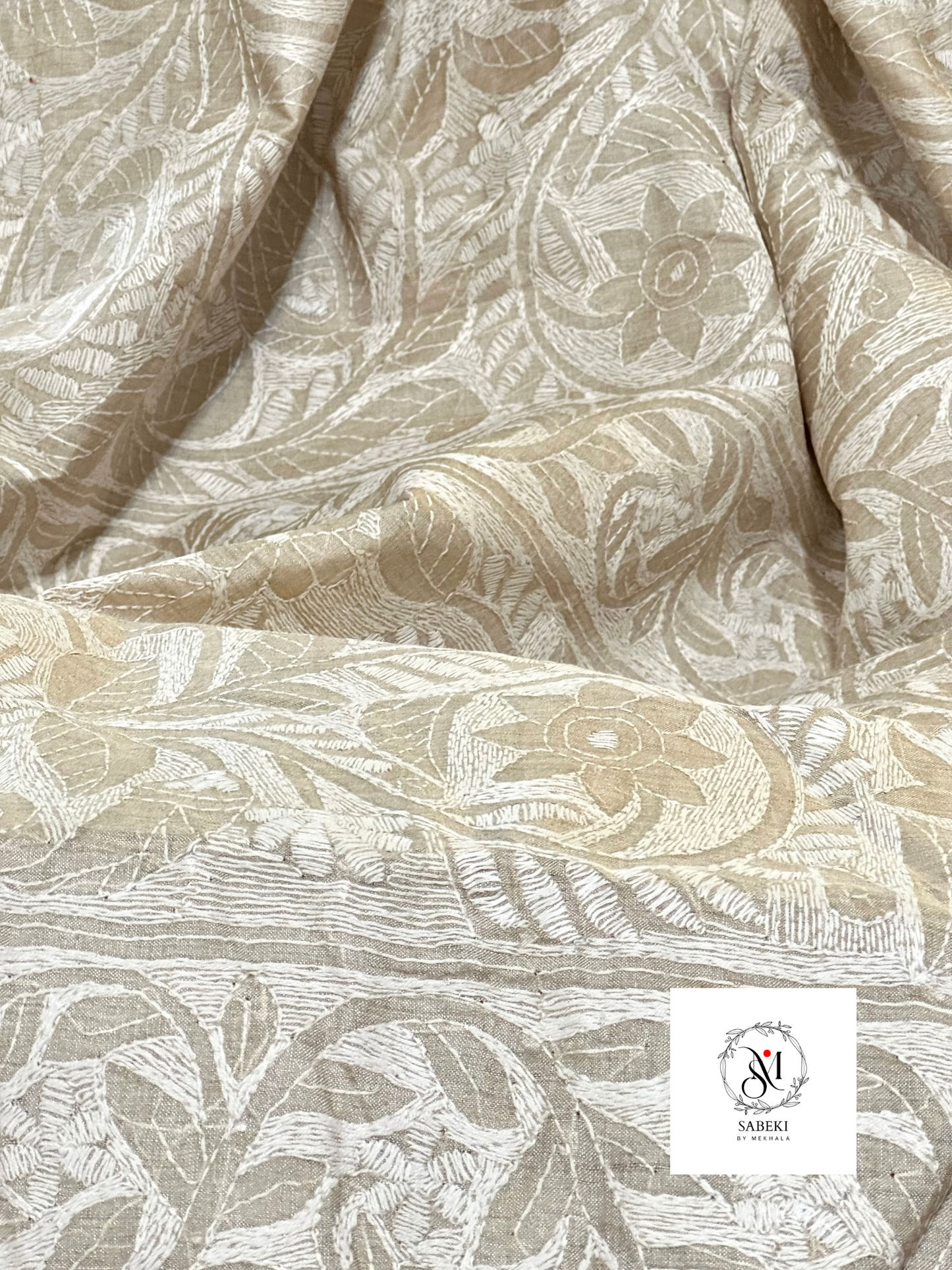 Tussar with White Thread Kantha-4