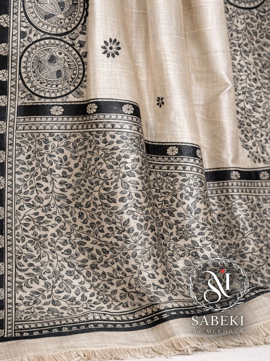 Monochrome Hand Painted Madhubani-3