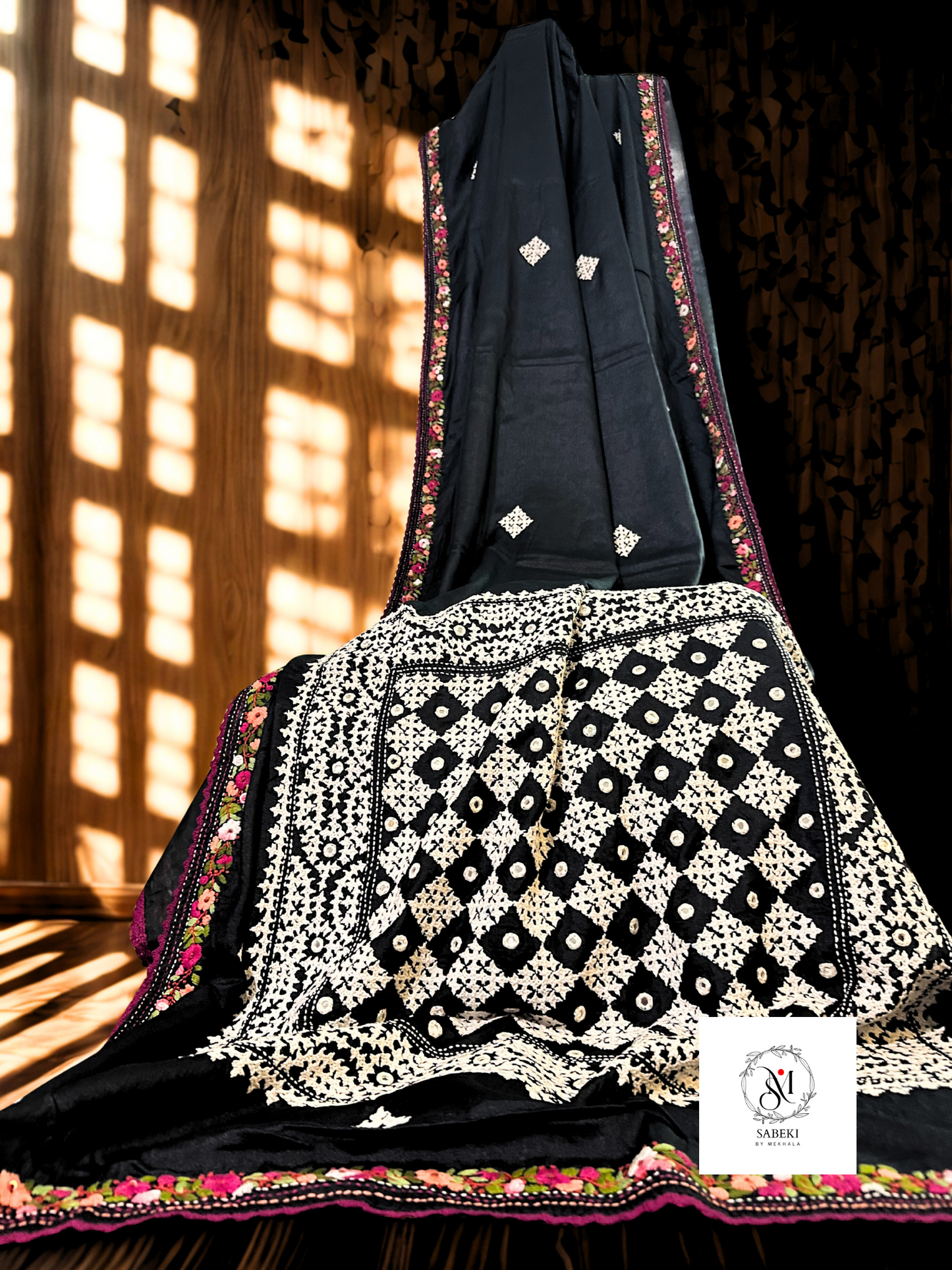 Black Tussar with Kutch Hand Embroidery