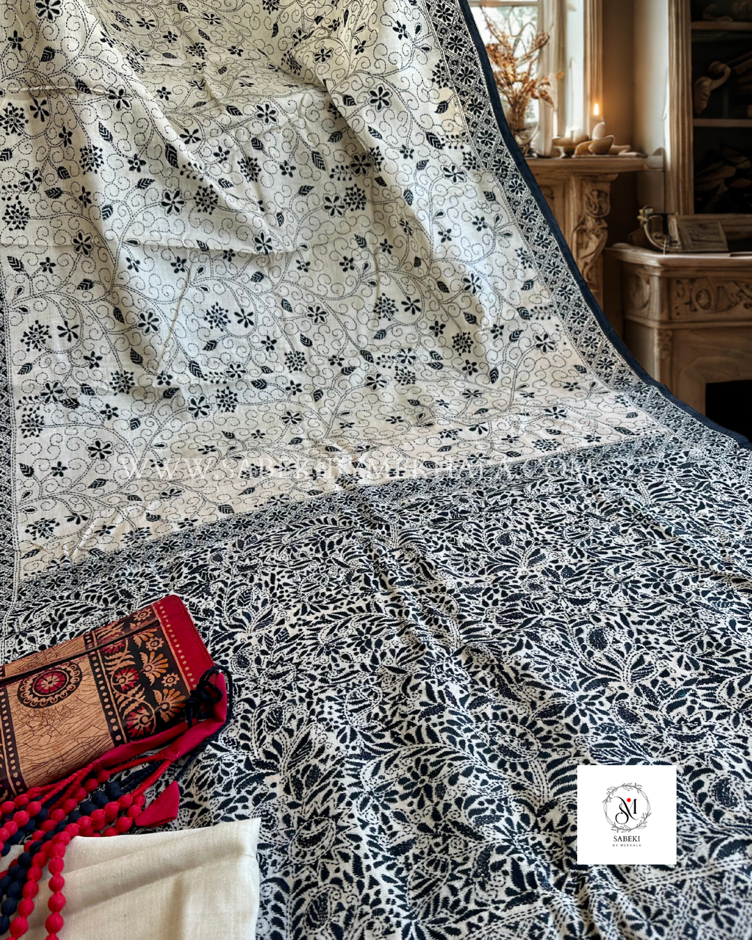 Nokshi Kantha by Takdira Begum-5 (Off-White Body, Black Threads)