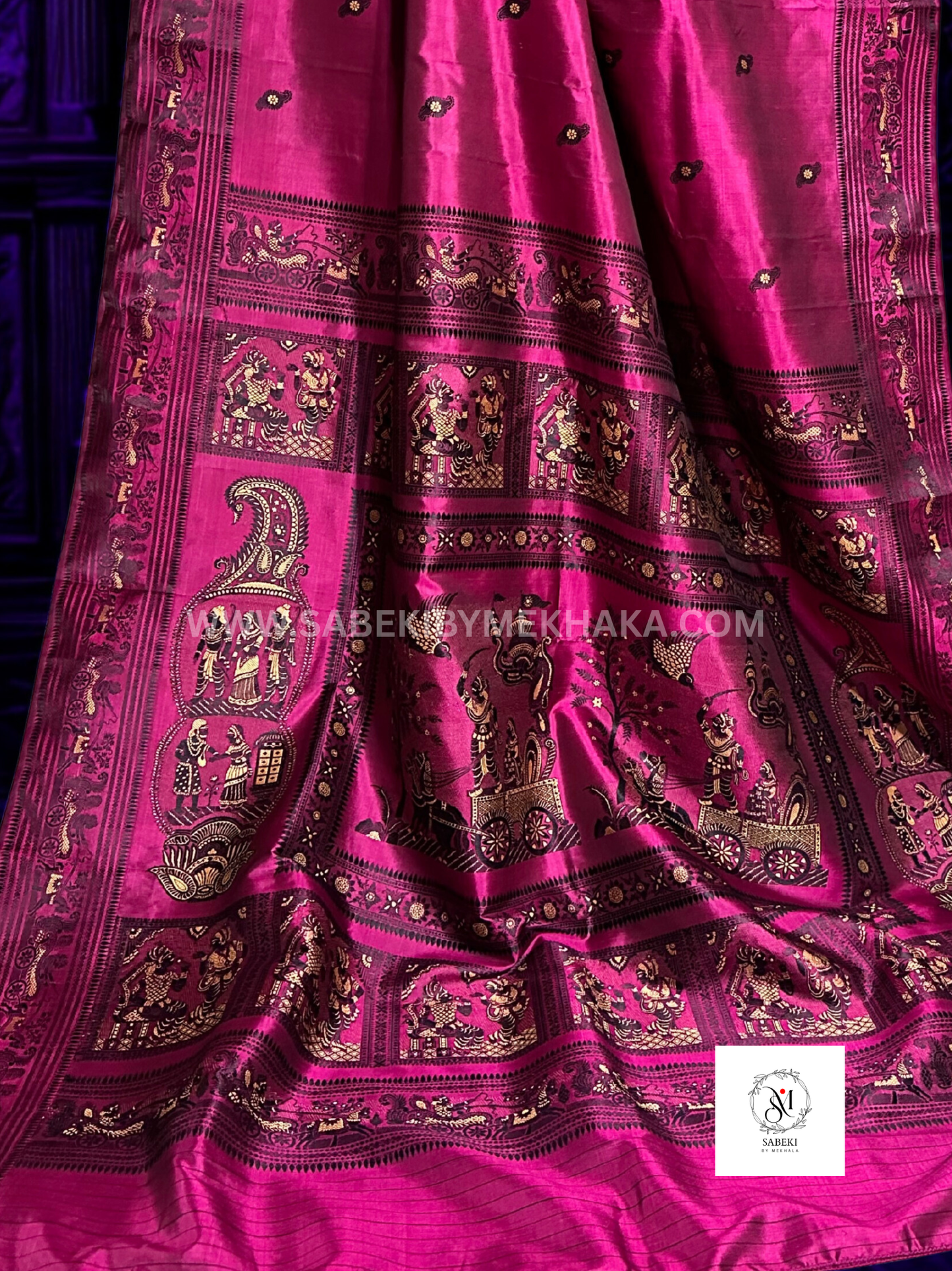 Purple-Black Ramayana Revival Baluchari