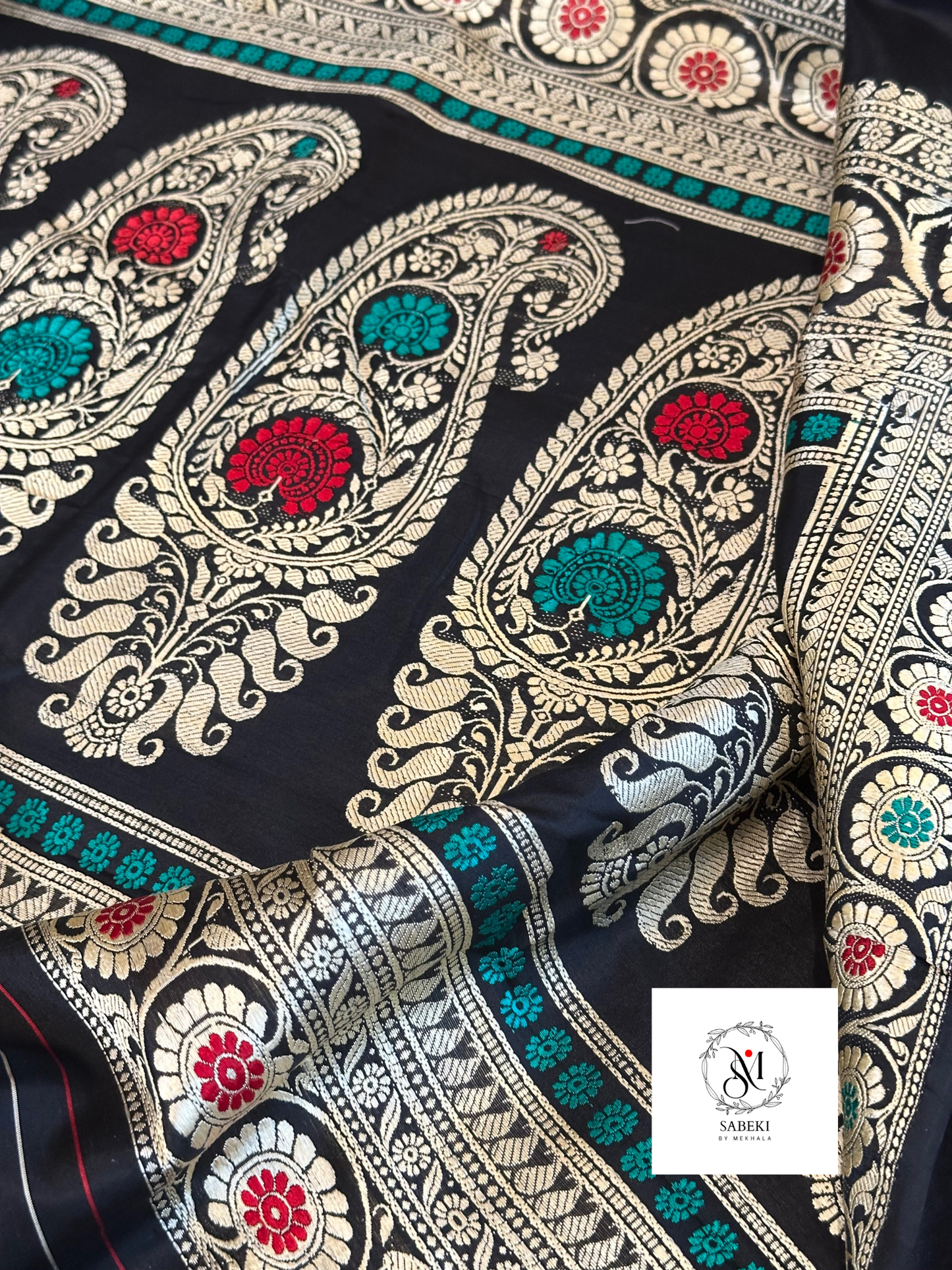 3 Border Pachapere Revival Baluchari in Black and Beige