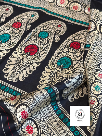3 Border Pachapere Revival Baluchari in Black and Beige