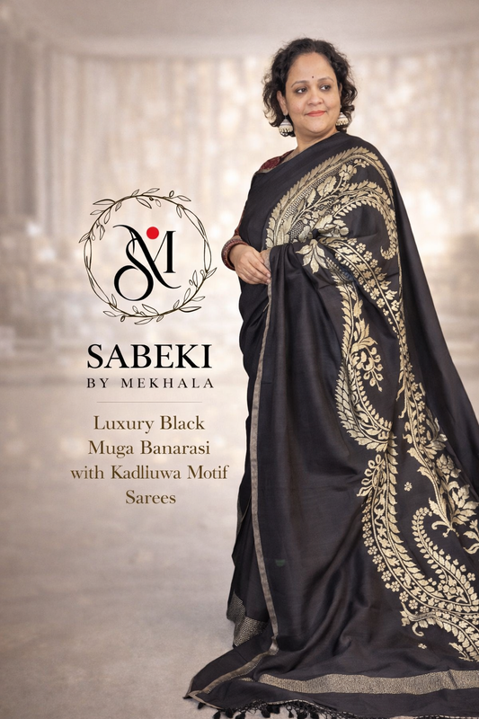 Pure Muga Contemporary Banarasi-Black big Paisley motif