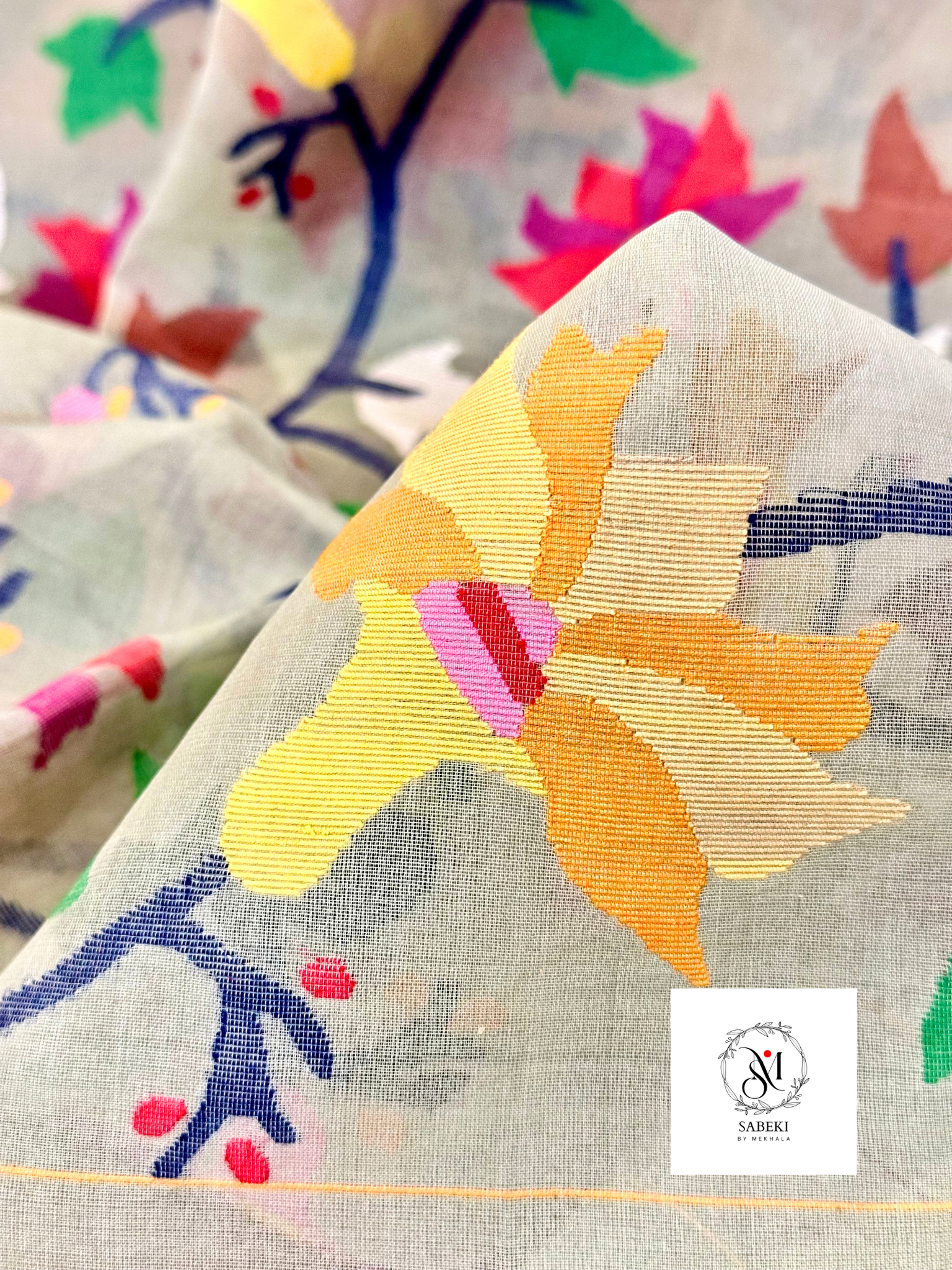 Precision hand stitching of Floral Jaal