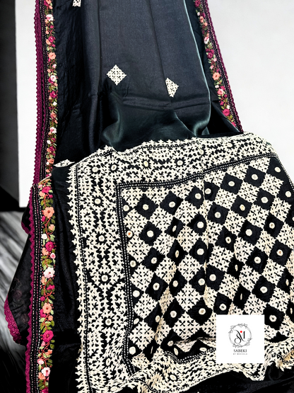 Black Tussar with Kutch Hand Embroidery