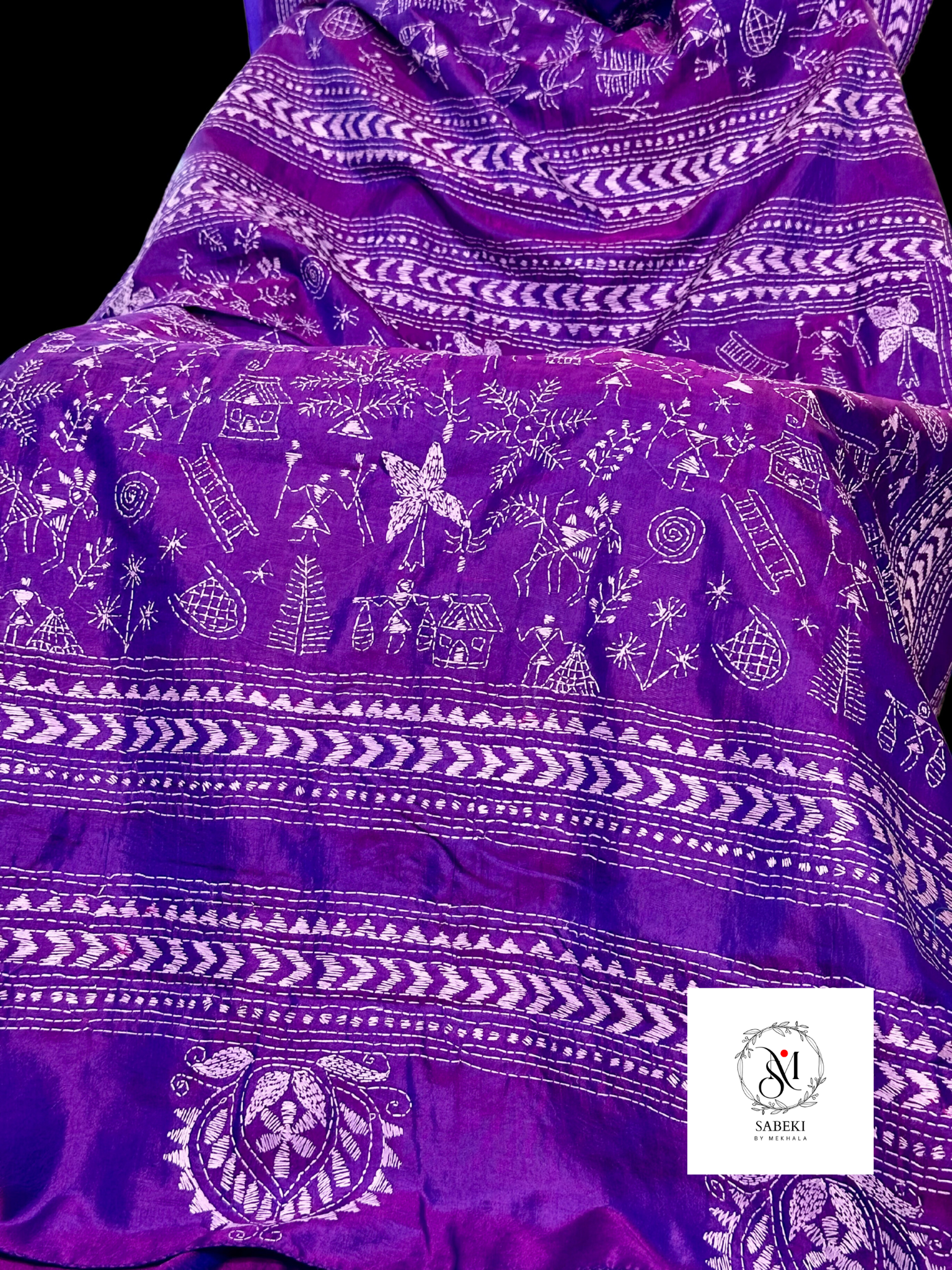 Purple Warli Kantha