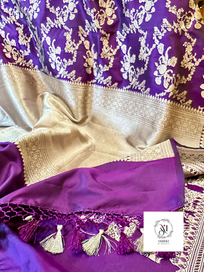 Manikarnika Aubergine Purple Jaal Katan Banarasi