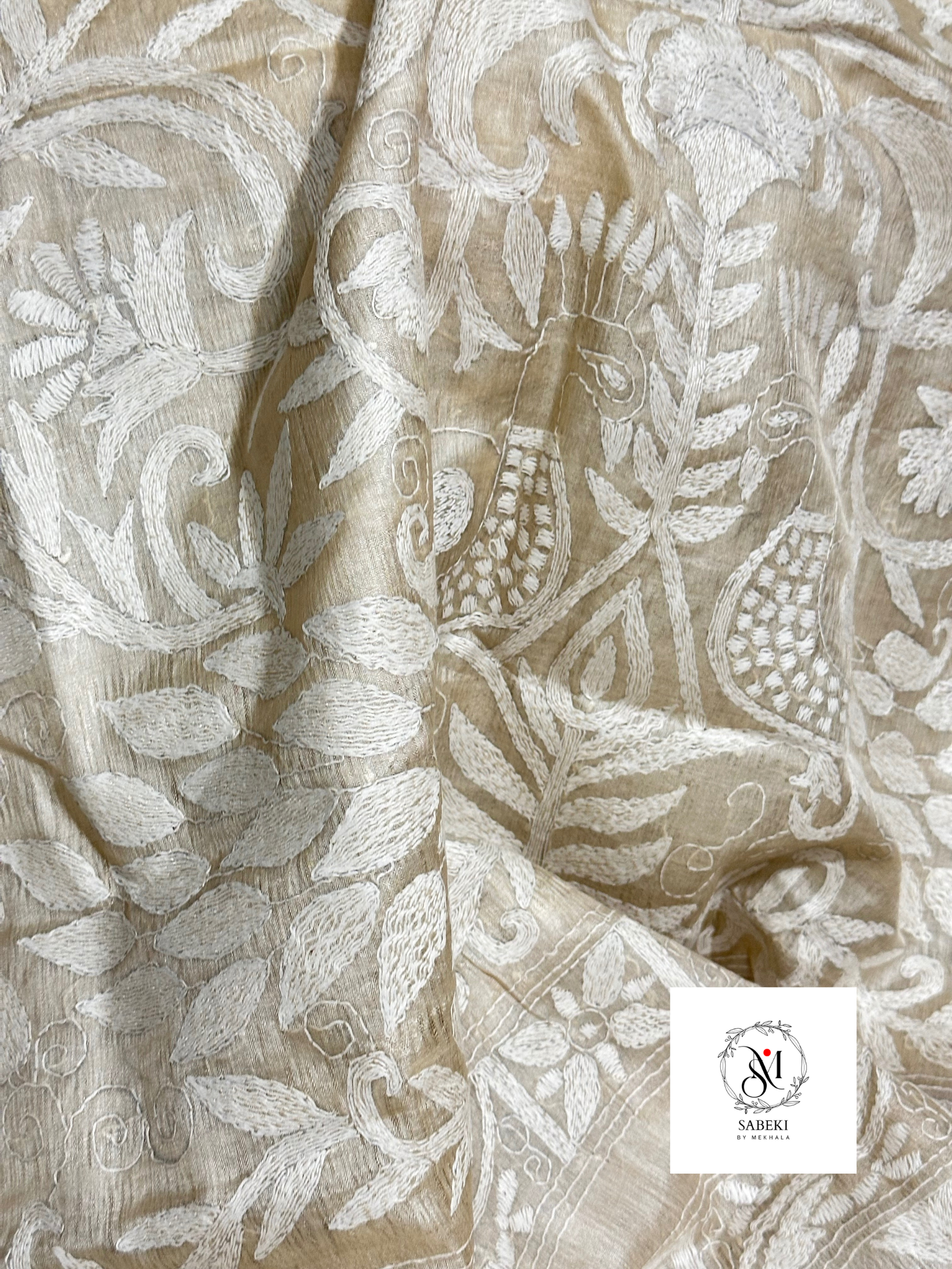 Tussar with White Thread Kantha-3