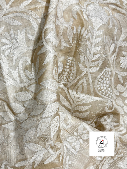 Tussar with White Thread Kantha-3