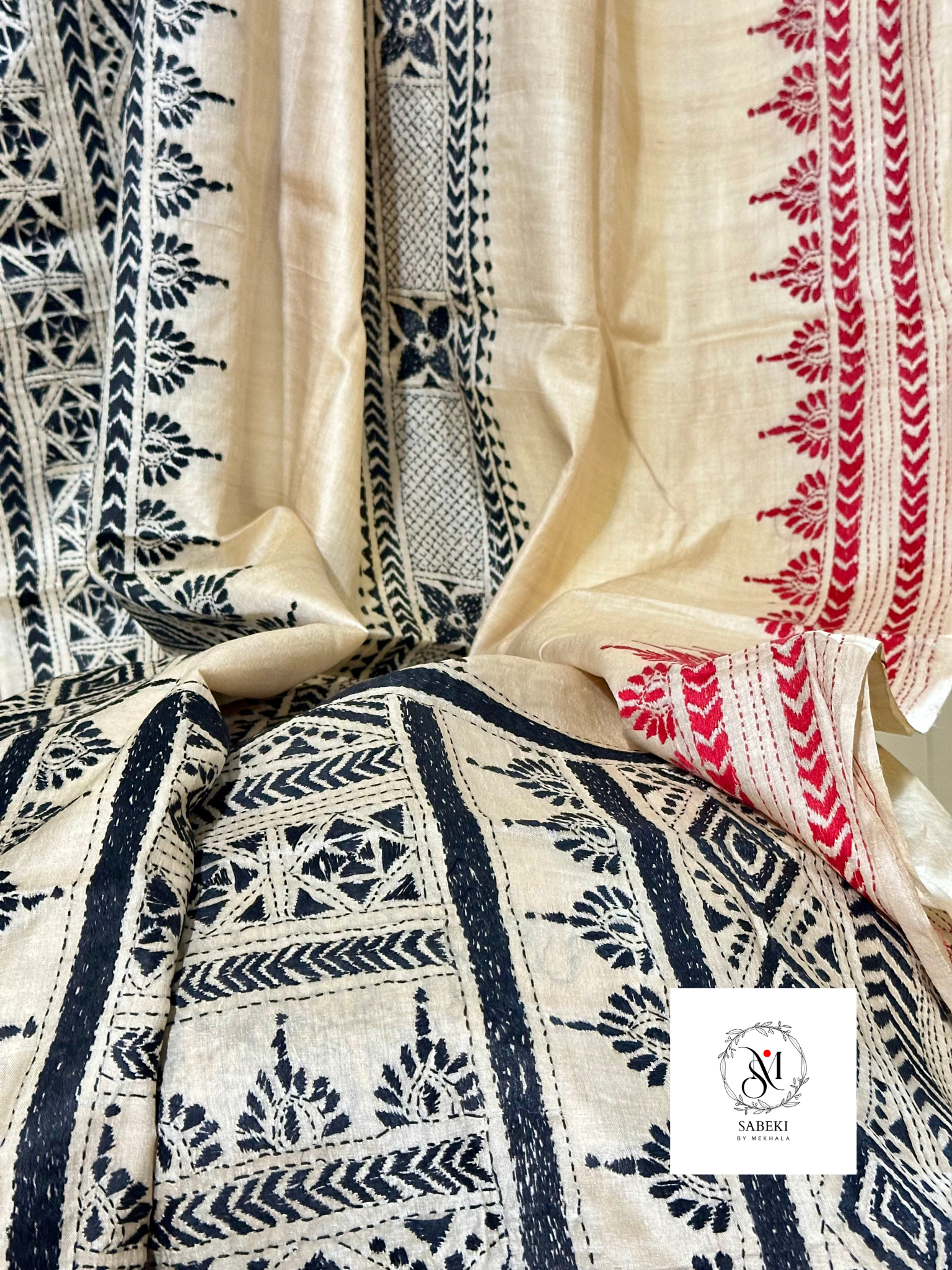 Gachi Tussar Kantha with 3 borders