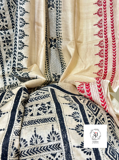 Gachi Tussar Kantha with 3 borders