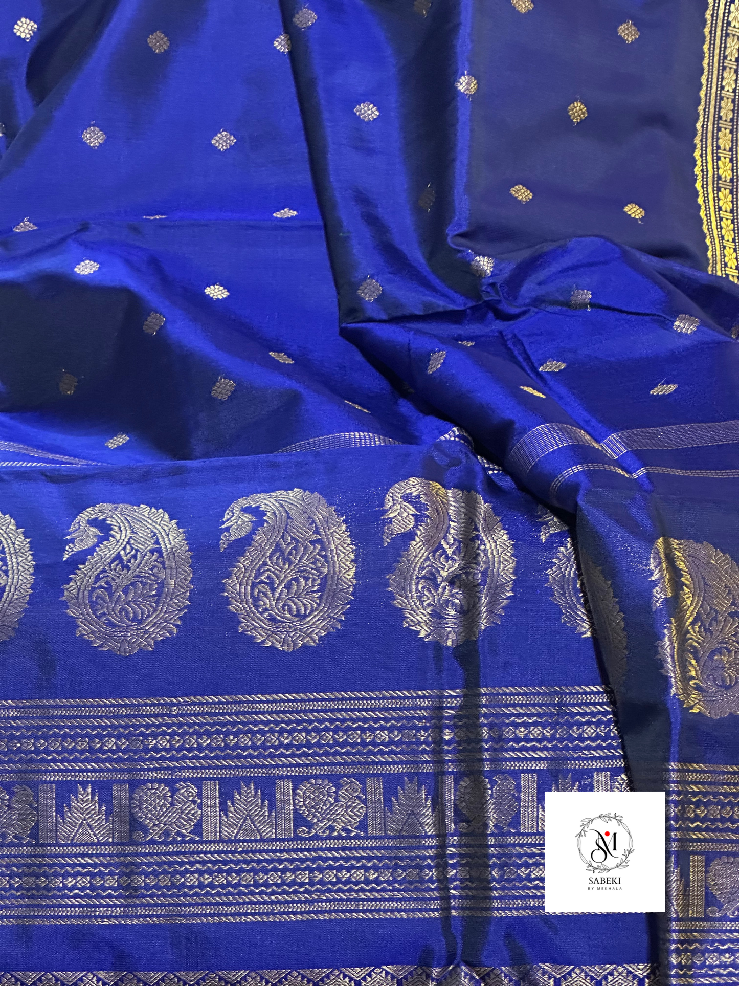 Dark Blue pure silk Gadwal